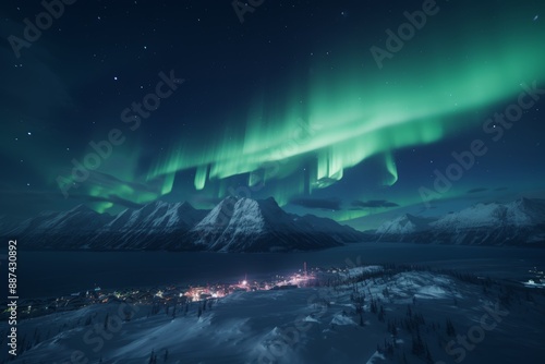 Arctic aurora borealis lights in norway s svalbard, longyearbyen city photography expedition