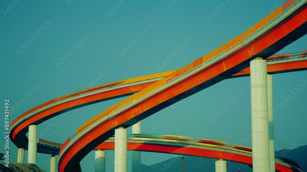 A crisp clear photograph of a highway system model spiraling into the sky with realisticlooking hovering cars and swimming bus figurines and trains traveling along light beams A crisp clear photograph of a highway system model spiraling into the sky with realisticlooking hovering cars and swimming bus figurines and trains traveling along light beams