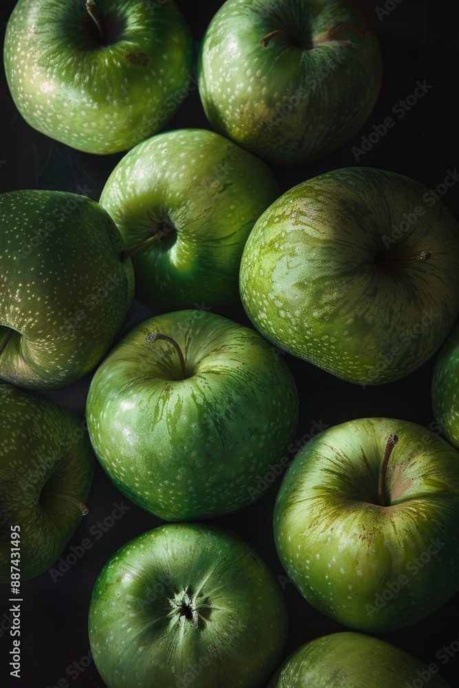 A still life image of a pile of green apples sitting on a table A still life image of a pile of green apples sitting on a table