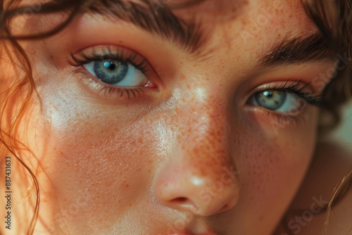 Close up of a beautiful woman blue eyes