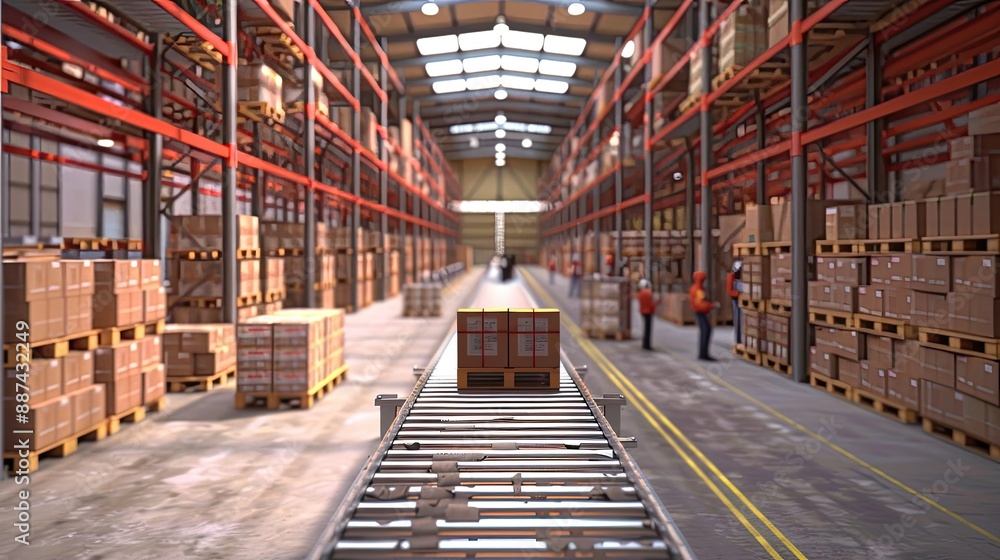 Interior View of Warehouse Filled with Stacked Boxes and Packages Interior View of Warehouse Filled with Stacked Boxes and Packages