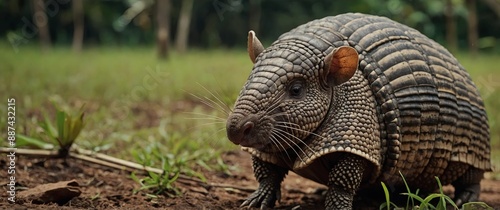 Brazilian armadillo on land in the hinterland of Bahia. photo