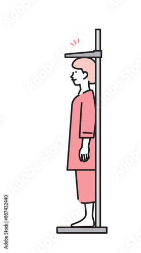 シンプル　イラスト　身長を測る検査技を着た女性