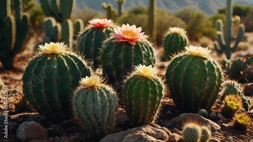 Cactus and garden plants Opuntia pycnacantha Creative banner Copyspace image. photo