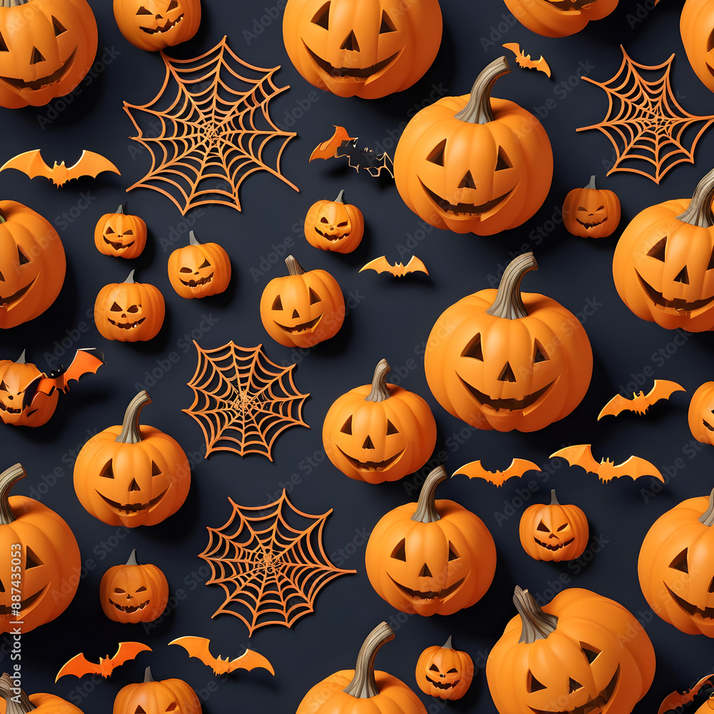 Seamless Halloween pattern with bats, orange spider webs and pumpkins. Seamless Halloween pattern with bats, orange spider webs and pumpkins.