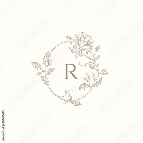Roses frame monogram. Oval flower frame.
