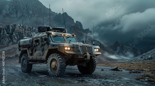 Tactical military armored vehicle. Military off-road transport