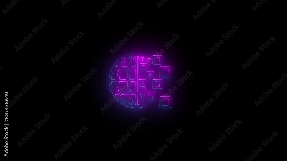 Abstract neon shine globe icon animation .The globe icon depicts a simplified representation of the Earth, typically shown as a sphere with continents and oceans. Abstract neon shine globe icon animation .The globe icon depicts a simplified representation of the Earth, typically shown as a sphere with continents and oceans.