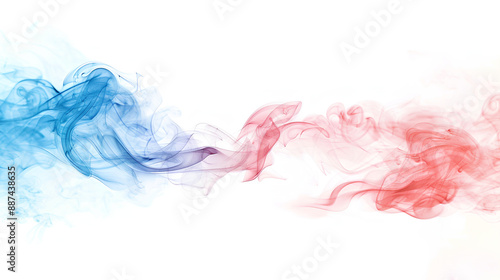 Red and blue smoke isolated on white background