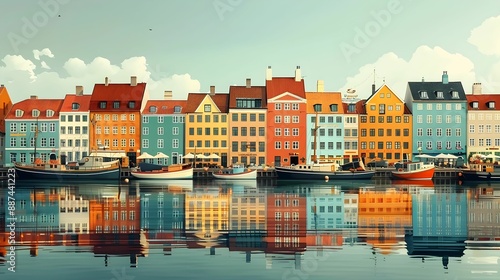 the colorful houses along Nyhavn canal in Copenhagen. 