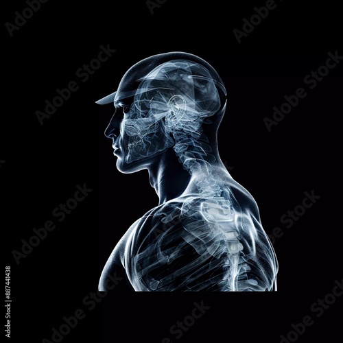 x-ray vision concept art depicting a very muscular, muscular man