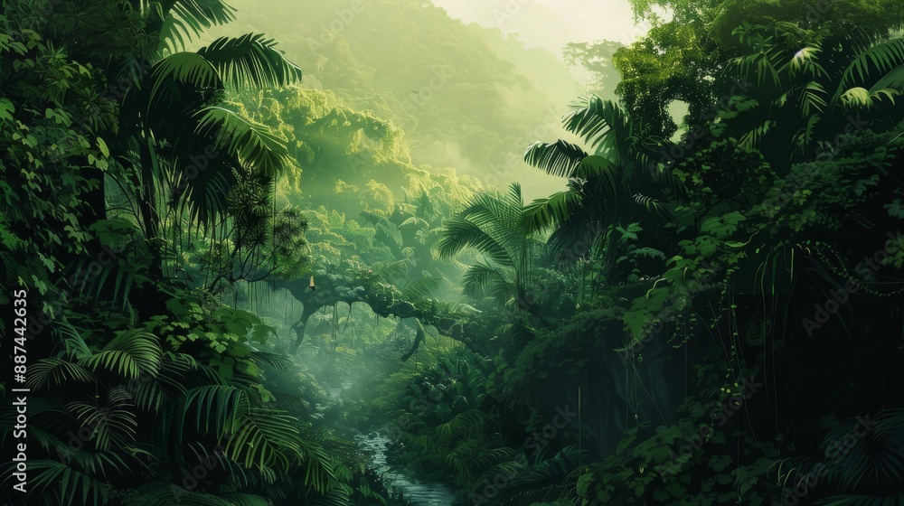 Fototapeta premium Draw a huge mac with a background image, the main elements being real photographs of the Amazon rainforest, taken with a DSLR camera, with a very wide field of view! +8K, ++for my mac desktop++ 