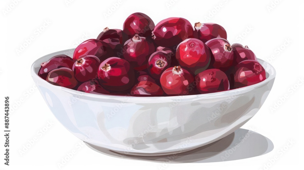 A bowl of cranberries, food element, hyperrealistic illustration, vibrant colors, isolated on white background A bowl of cranberries, food element, hyperrealistic illustration, vibrant colors, isolated on white background