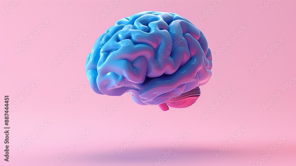 A blue brain floats against a pink background in a minimal, stylized image A blue brain floats against a pink background in a minimal, stylized image