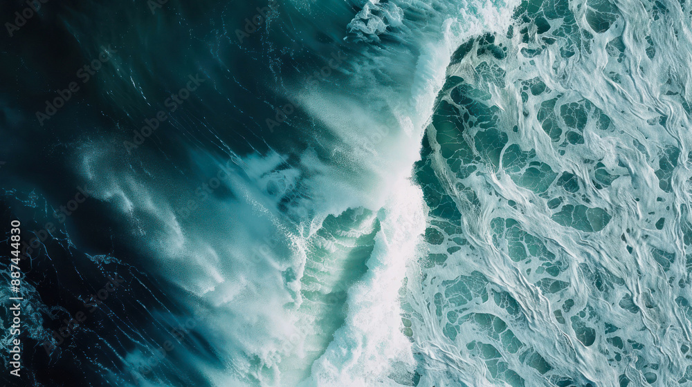 Fototapeta premium Aerial view of ocean wave with vivid dynamic movement.