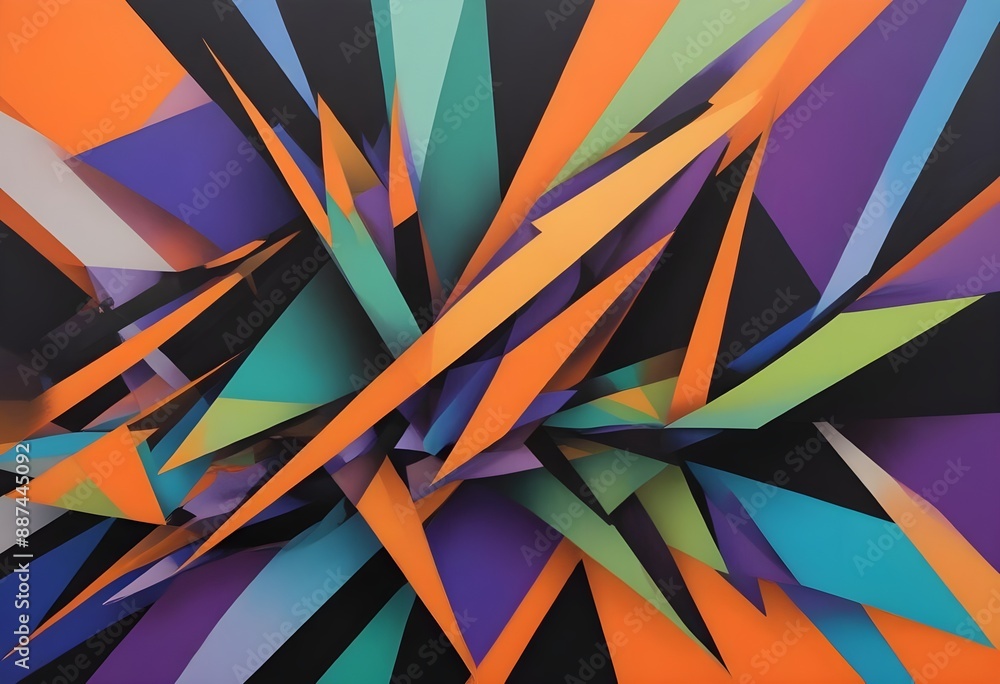 custom made wallpaper toronto digitalColorful abstract geometric pattern with overlapping diagonal shapes in various vibrant colors including orange, green, blue, purple, and black
