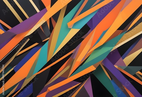 Wallpaper Mural Colorful abstract geometric pattern with overlapping diagonal shapes in various vibrant colors including orange, green, blue, purple, and black Torontodigital.ca