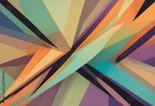 Wallpaper Mural Colorful abstract geometric pattern with overlapping diagonal shapes in various vibrant colors including orange, green, blue, purple, and black Torontodigital.ca