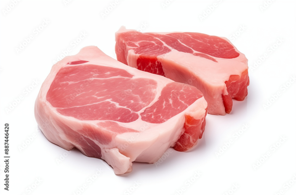 Two Fresh Raw Pork Chops On White Background, High-Quality Meat For Cooking Two Fresh Raw Pork Chops On White Background, High-Quality Meat For Cooking
