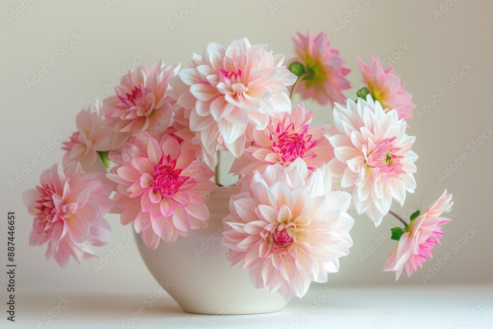 A simple yet elegant arrangement of pink and white flowers in a white vase A simple yet elegant arrangement of pink and white flowers in a white vase