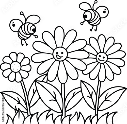 cute design with flowers, coloring page.