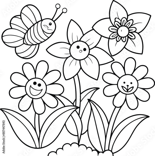 cute design with flowers, coloring page.