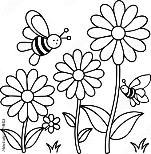 cute design with flowers, coloring page.