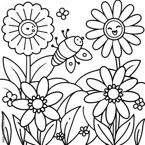 cute design with flowers, coloring page.