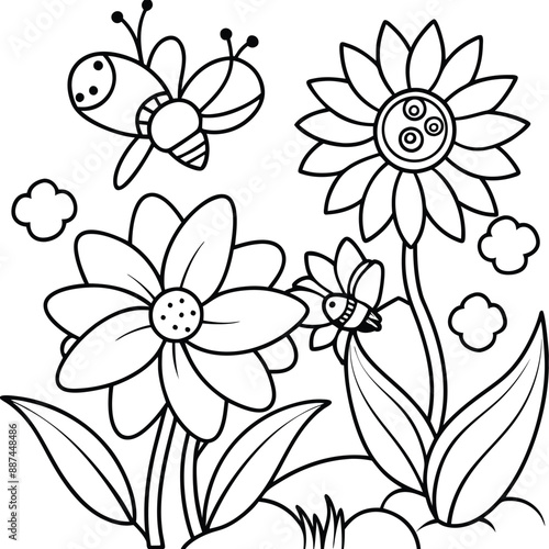cute design with flowers, coloring page.