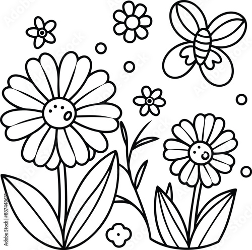 cute design with flowers, coloring page.