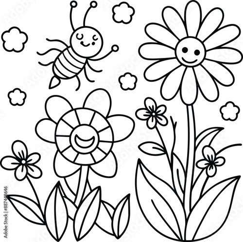 cute design with flowers, coloring page.