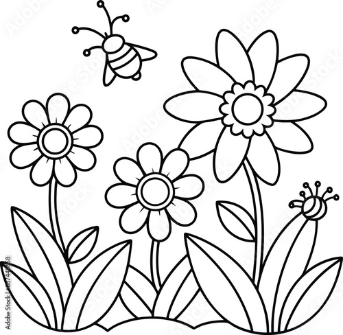 cute design with flowers, coloring page.