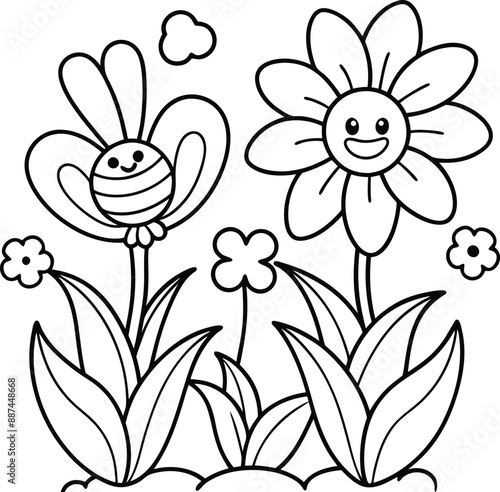 cute design with flowers, coloring page.