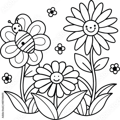 cute design with flowers, coloring page.