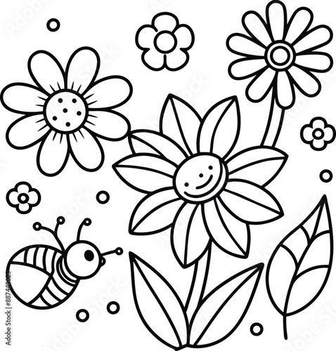 cute design with flowers, coloring page.