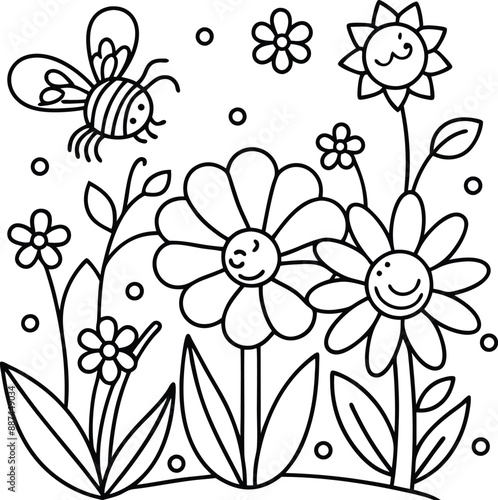 cute design with flowers, coloring page.