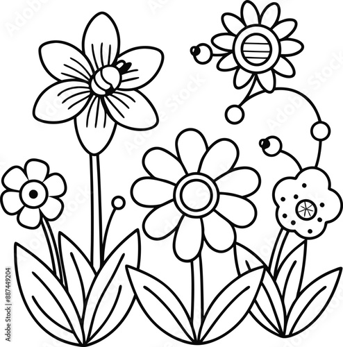 cute design with flowers, coloring page.