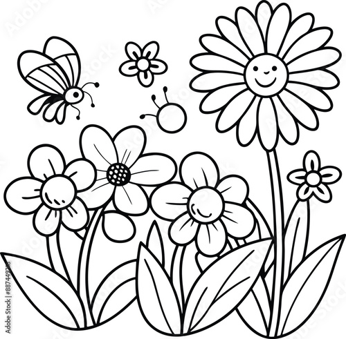 cute design with flowers, coloring page.