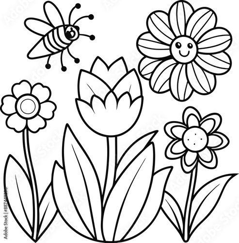 cute design with flowers, coloring page.