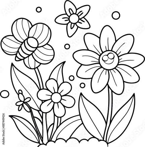 cute design with flowers, coloring page.