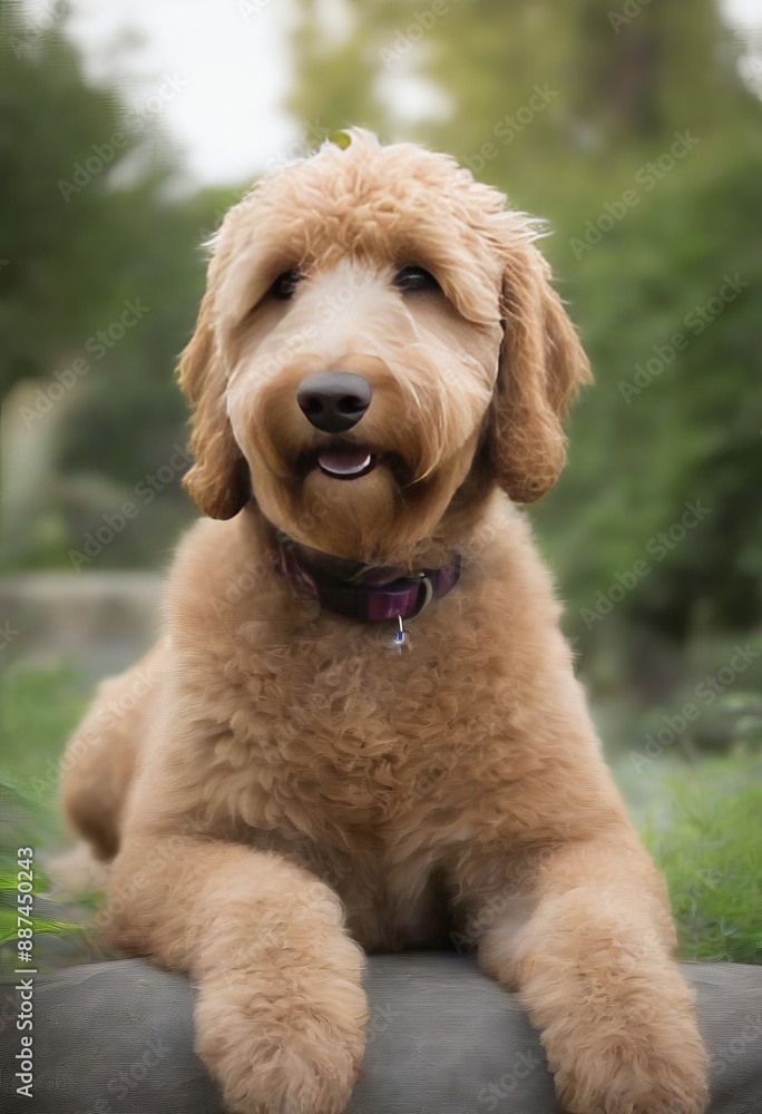A Goldendoodle with a serene demeanor, meditating in a tranquil garden. A Goldendoodle with a serene demeanor, meditating in a tranquil garden.