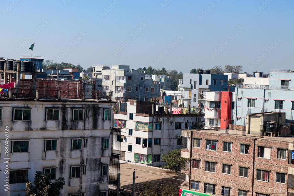 Colorful Urban Residential Area with People Engaged in Daily Activities and Construction Work under Clear Blue Sky Colorful Urban Residential Area with People Engaged in Daily Activities and Construction Work under Clear Blue Sky