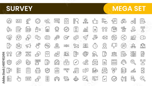 Survey feedback, testimonial, customer thin line icons. For website marketing design, logo, app, template, ui, etc.