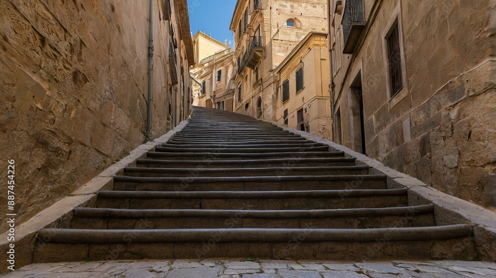 Winding stone alleyway with arched doorways in a historic Italian town Winding stone alleyway with arched doorways in a historic Italian town