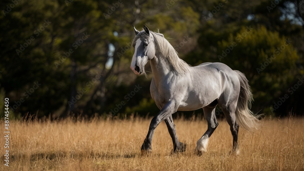 A beautiful horse is running in the meadow. A beautiful horse is running in the meadow.