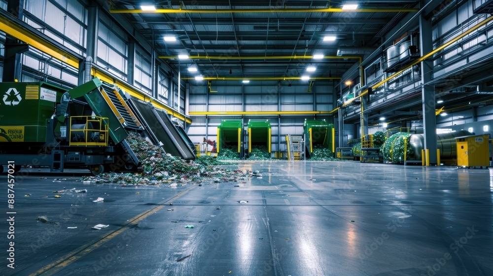 Fototapeta premium Precision machinery in a high-tech recycling facility showcasing modern waste management techniques.