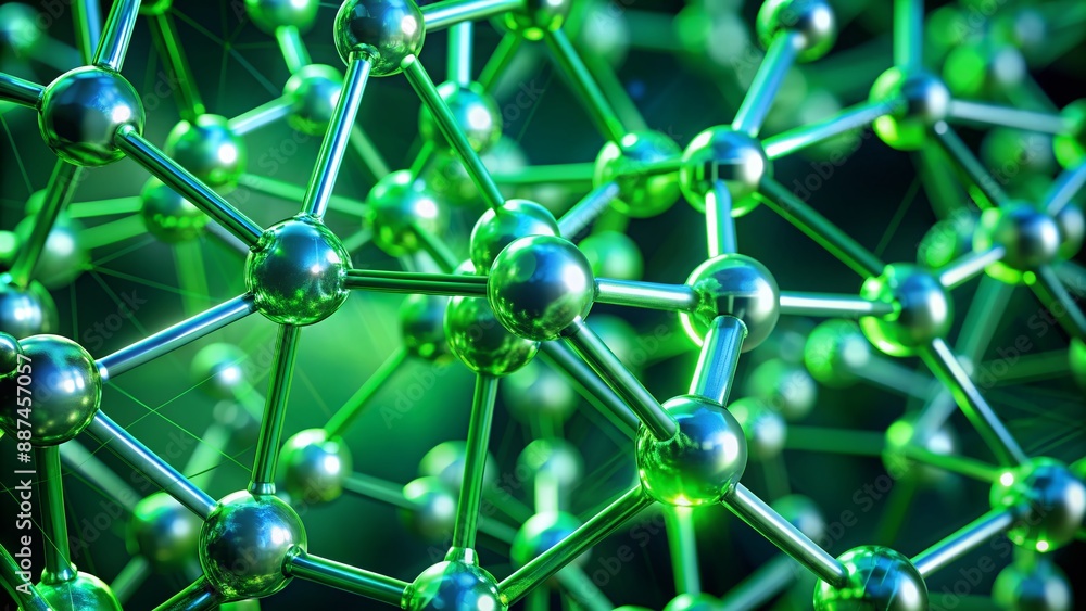 A close-up of a glowing green molecular structure, showcasing connection and scientific complexity A close-up of a glowing green molecular structure, showcasing connection and scientific complexity