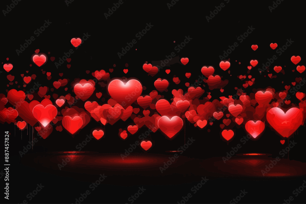 glowing red hearts in front of black background glowing red hearts in front of black background