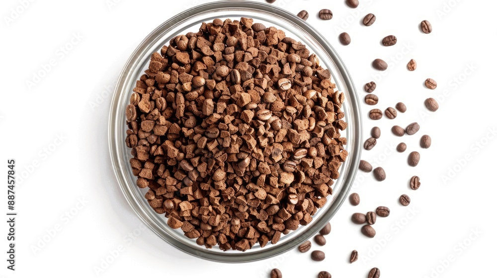 A bowl of coffee beans on a white surface, perfect for food or beverage photography A bowl of coffee beans on a white surface, perfect for food or beverage photography