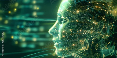 A technology banner made from a digital image of a human profile, consisting of complex circuit boards and glowing connections, suggesting a secure and complex artificial intelligence communication